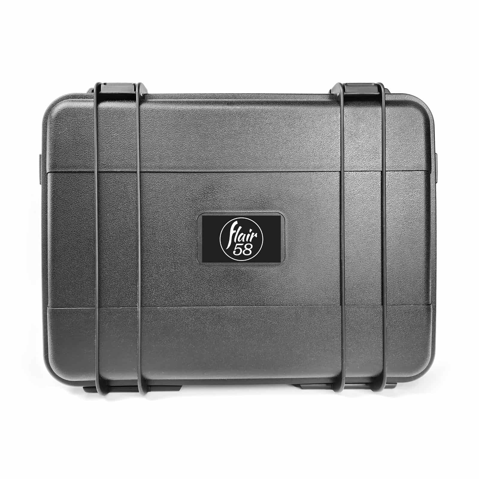 Black hard-shell protective case with visible brand logo on a white background