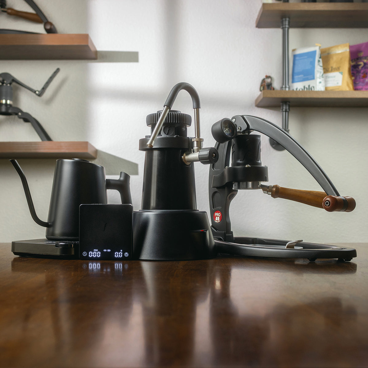 Full Espresso Bar with the Flair 49 PRO, eWizard milk steamer, Brew Scale and Flair Kettle
