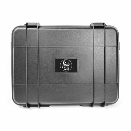 Black hard-shell protective case with visible Flair 58 brand logo on a white background