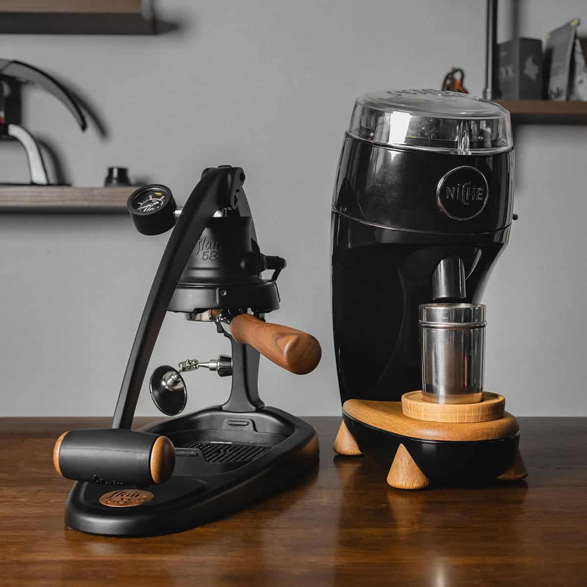 The Flair 58 Plus 2 and the Niche Duo on a counter togther